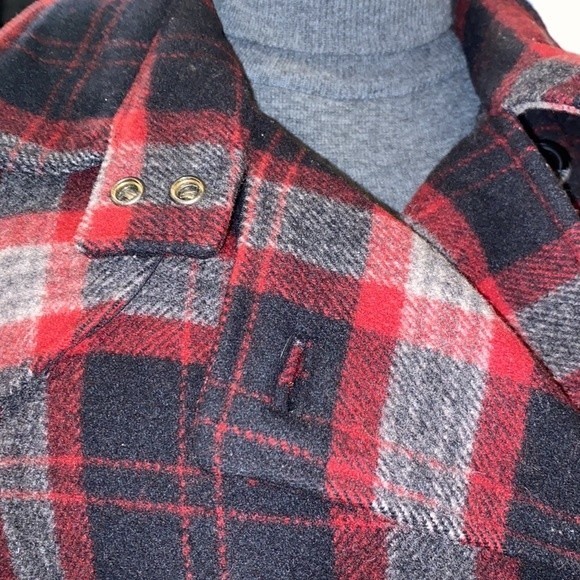 Vintage WoolRich Pea Coat Plaid Wool double breasted Burgundy Black gray size L - Picture 17 of 17